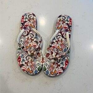 Tory Burch Ivory Grassland Paisley Flip flops